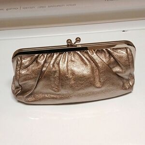 NWOT Express bronze leather clutch with kiss lock